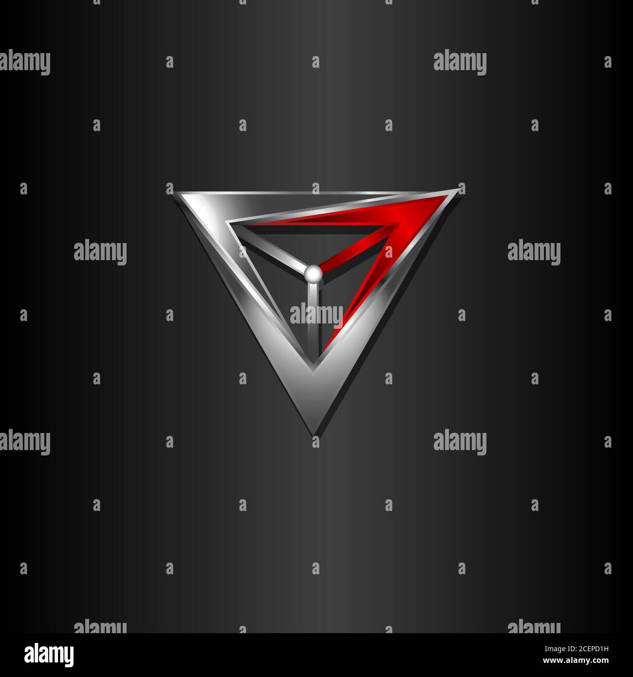 Triangle moderne avec métal de couleur sur fond noir. Emblème du symbole triangulaire. Illustration vectorielle EPS.8 EPS.10 Illustration de Vecteur