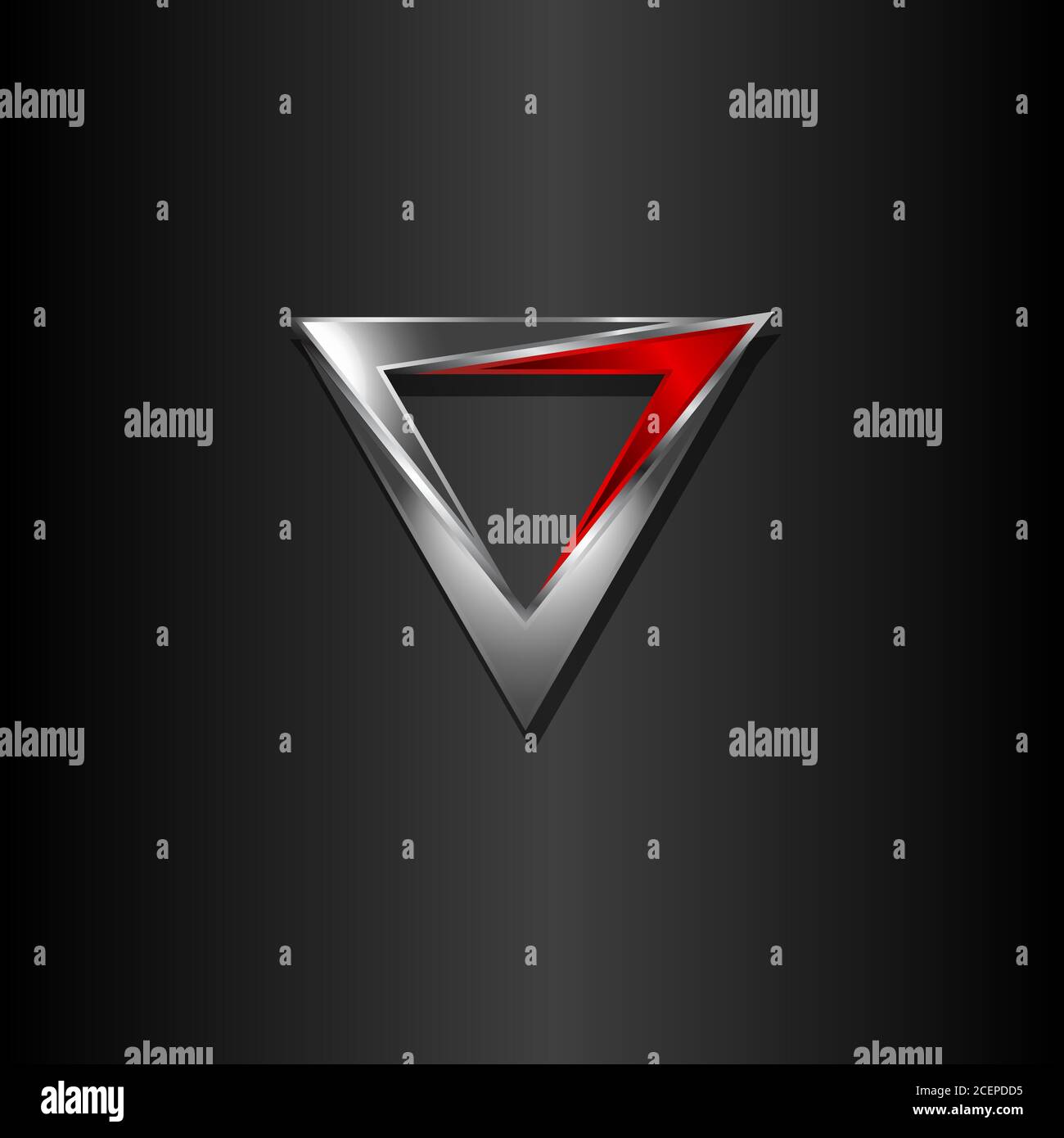 Triangle moderne avec métal de couleur sur fond noir. Emblème du symbole triangulaire. Illustration vectorielle EPS.8 EPS.10 Illustration de Vecteur