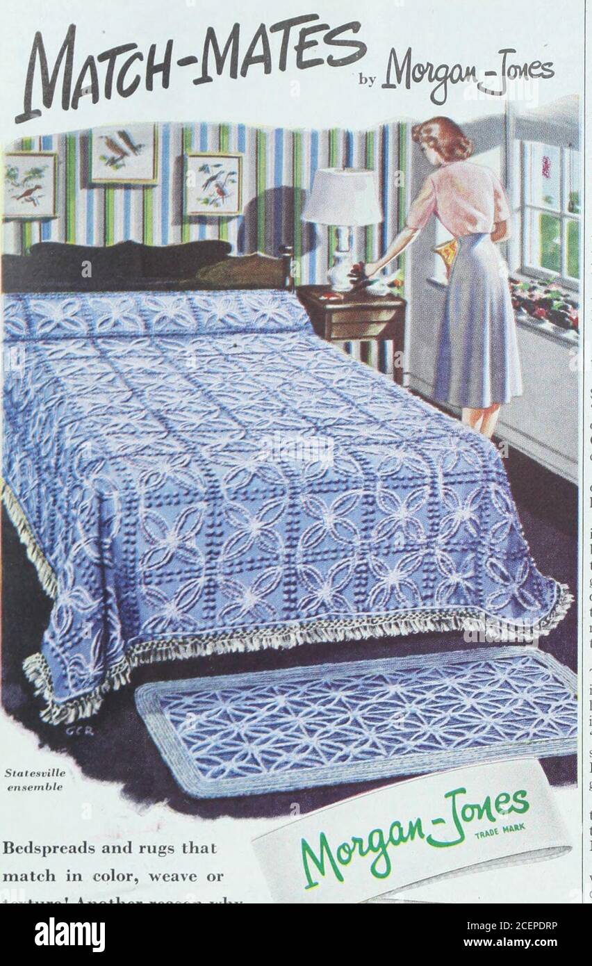 . Le journal de la maison des dames. PCTCR PA rend -^VV**^BRA problème de figure ? Pour UN LIVRET GRATUIT, votre nouveau guide de la ligne de buste Beauté, écrire Dept. J-7, Peter Pan, 312 Fifth Avenue, New York 1, N. Y. 3204 6398 S-1ilf»«t 162 I.MINIS HOME JOURNAL. Stateavilleensemble couvre-lits et tapis thatmatch en couleur, tissage ortexture! Une autre raison pour laquelle Morgan-Jones label meansYours pour une belle maison. Banque D'Images