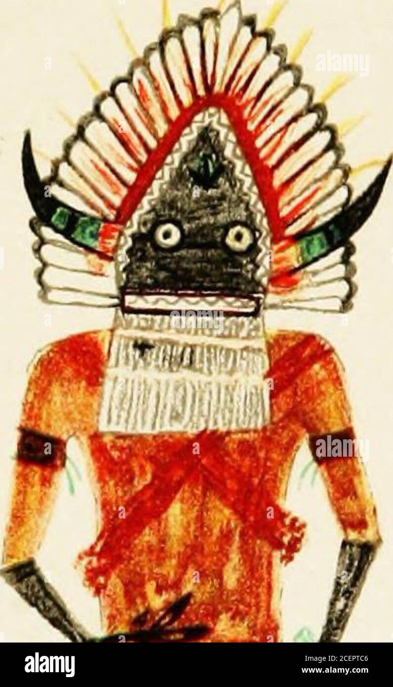 . Hopi Katcinas dessiné par des artistes autochtones. ANCIEN MASQUE KATCINA CLAN&GT ; ALO MANA. MM Banque D'Images