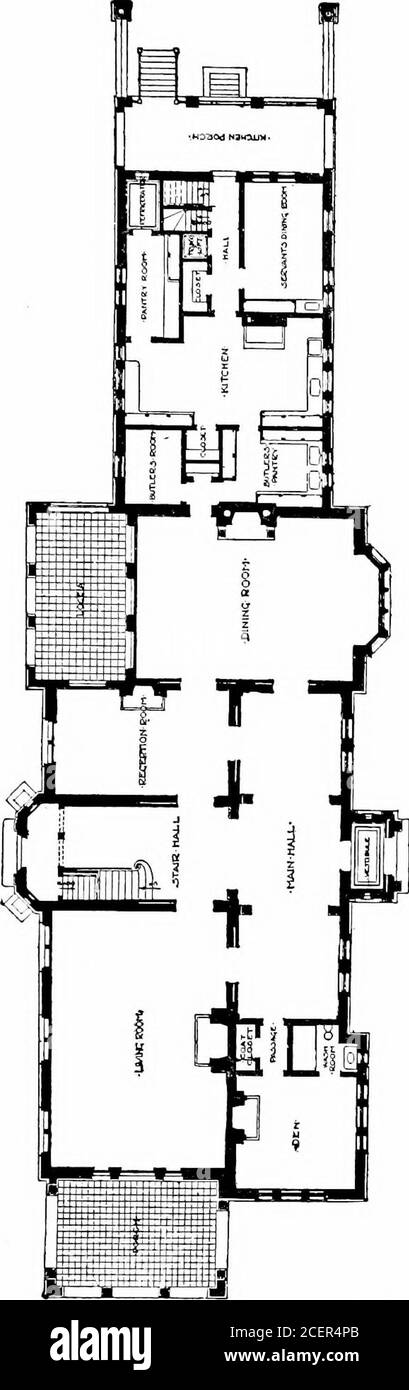 . Maisons pour ville ou pays. Viennent dans de nombreux cas une salle de siège reconnue. L'entrée des housewas à l'ancienne plus large ou plus étroit que la dignité de la houselight semblent rendre nécessaire, et où large itwyt contenir un canapé, et les jours très chauds de l'été nord-américain fournir un endroit pour s'asseoir et profiter de la brise. Pourtant, il contenait encore le porte-chapeau et le porte-parapluie ; il avait encore, pour éclairer, seulement la porte ouverte et les feux de côté étroits, et il était encore meublé ou laissé non meublé comme apassagway seul. Le sol serait couvert de toile d'huile, les murs affecteraient une surfa Banque D'Images