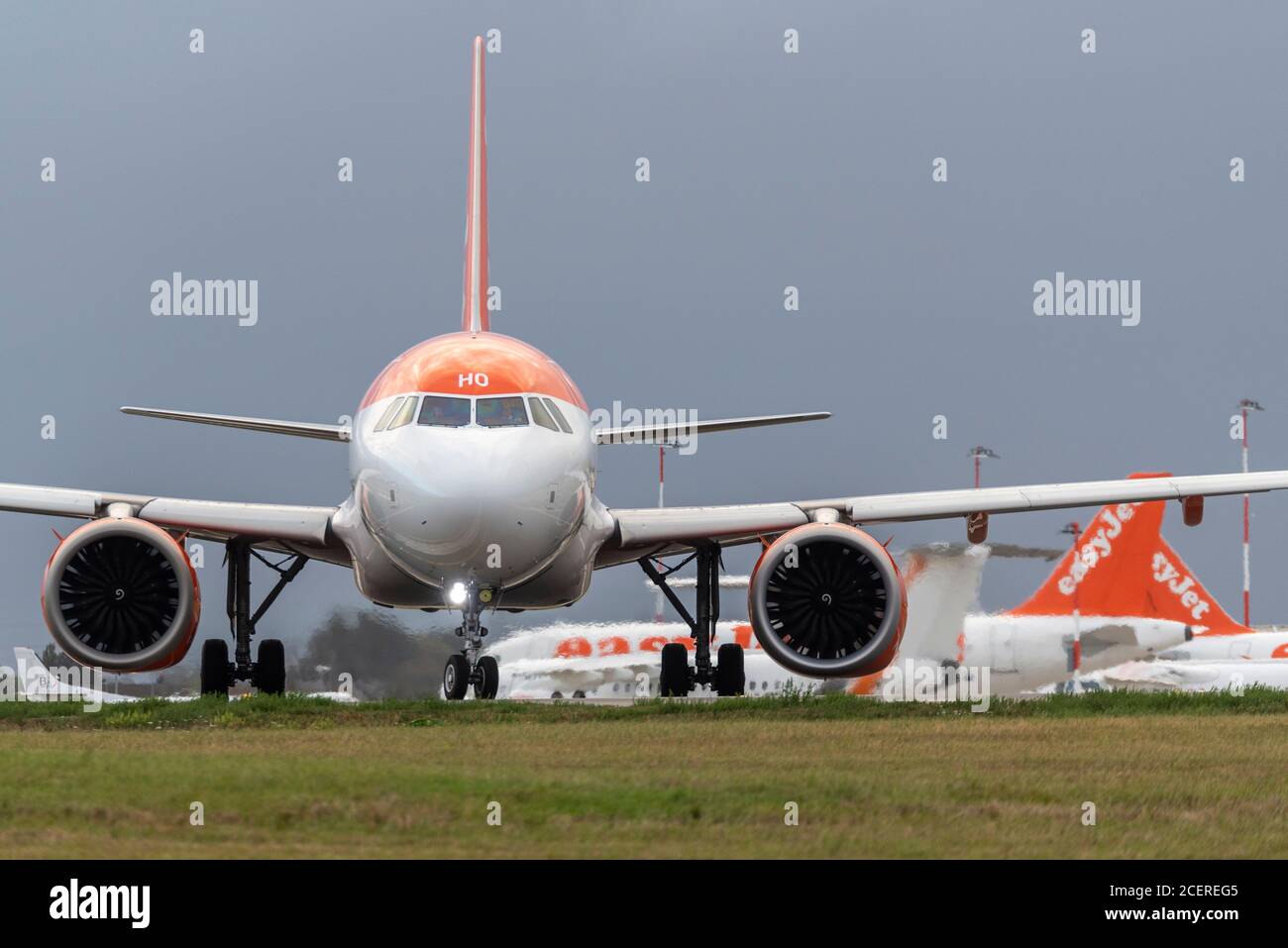 Dernier vol easyJet au départ de l'aéroport Southend de Londres, Essex, Royaume-Uni, à destination de Faro, Portugal, avant la fermeture de la base easyJet en raison du coronavirus COVID-19 Banque D'Images