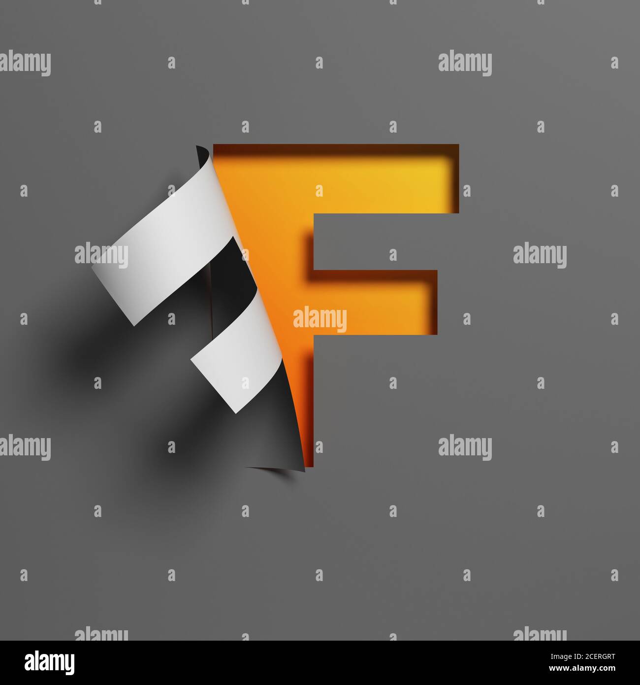 Curl papier police 3d rendu lettre F Banque D'Images