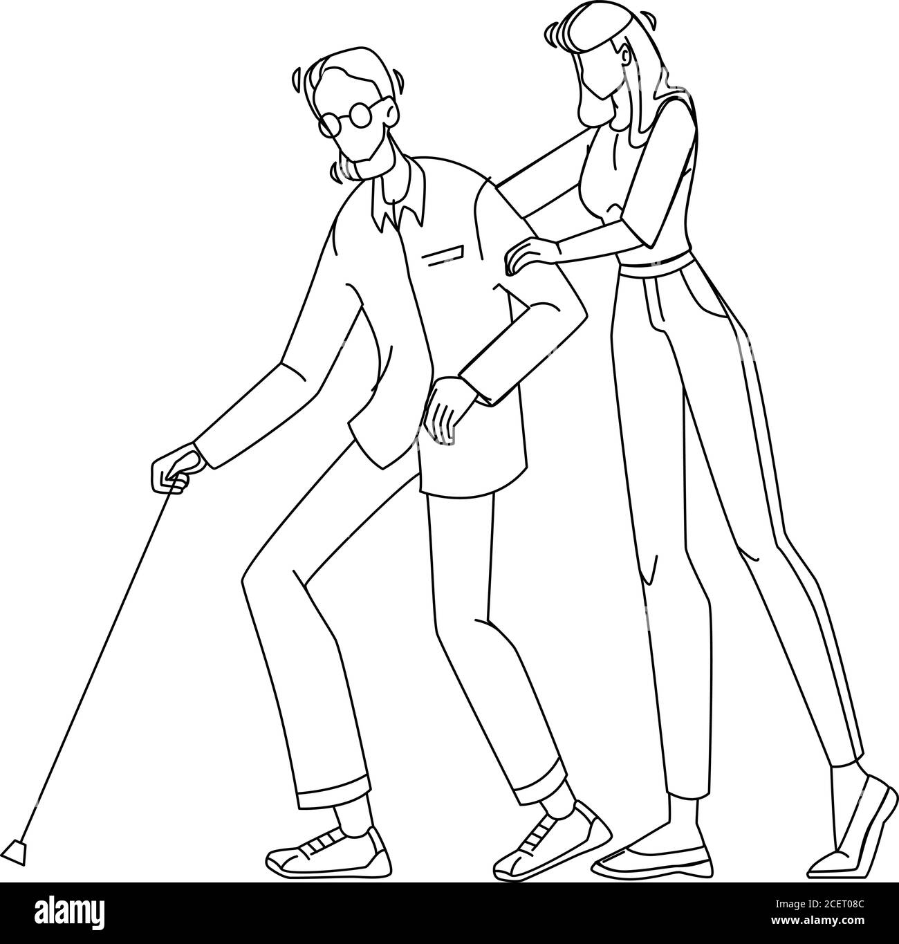 Infirmière soignante avec vecteur de marche d'homme âgé Illustration de Vecteur