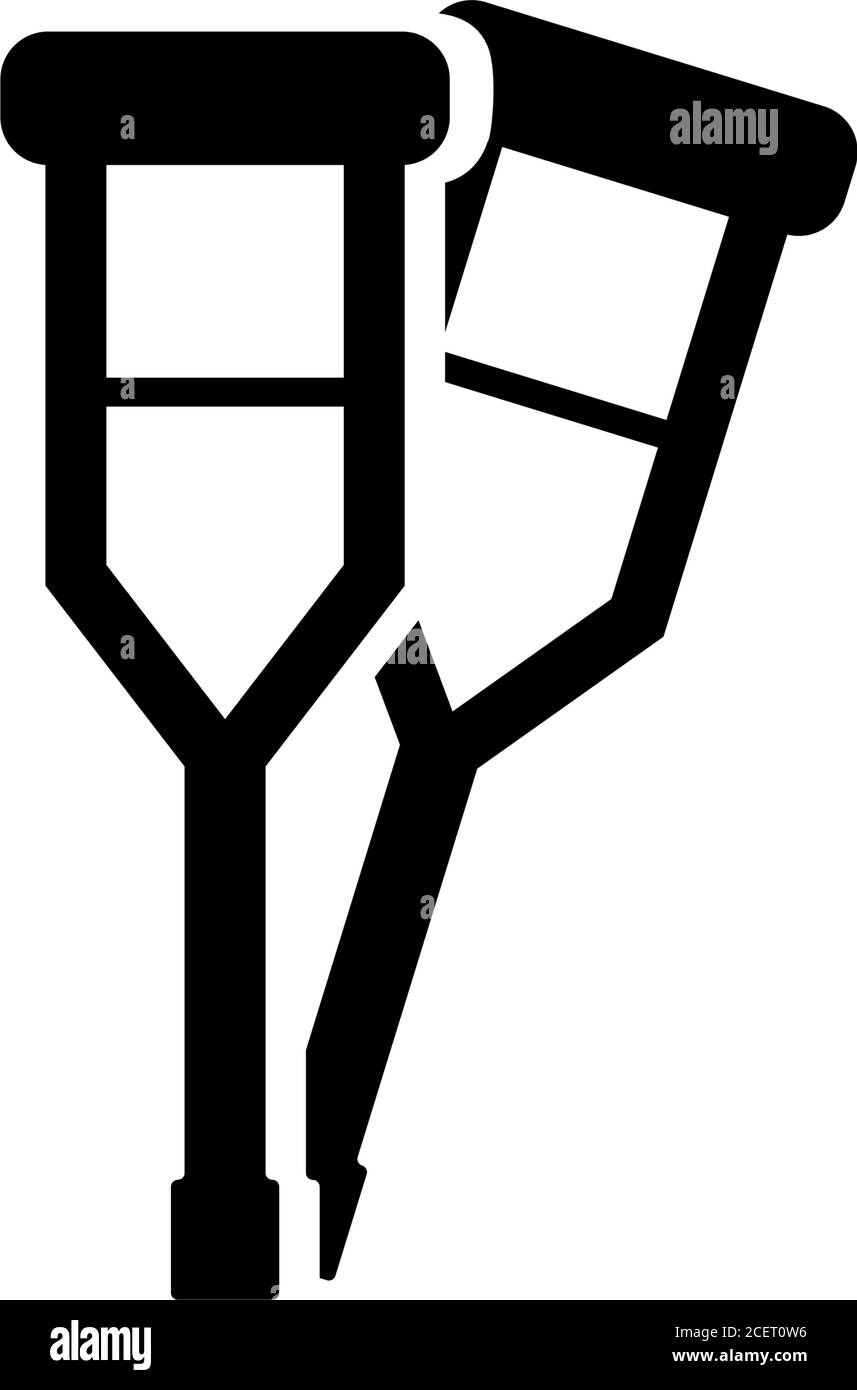 Béquilles pour handicapés, bâtons de marche médicaux. Illustration de l'icône vecteur plat. Symbole noir simple sur fond blanc. Bâtons de marche médicaux de Crutch s Illustration de Vecteur