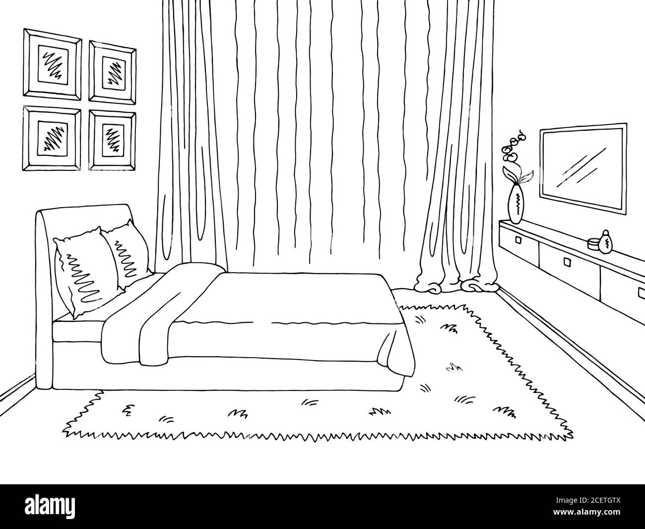 Graphique de chambre noir blanc dessin d'intérieur vecteur d'illustration Illustration de Vecteur