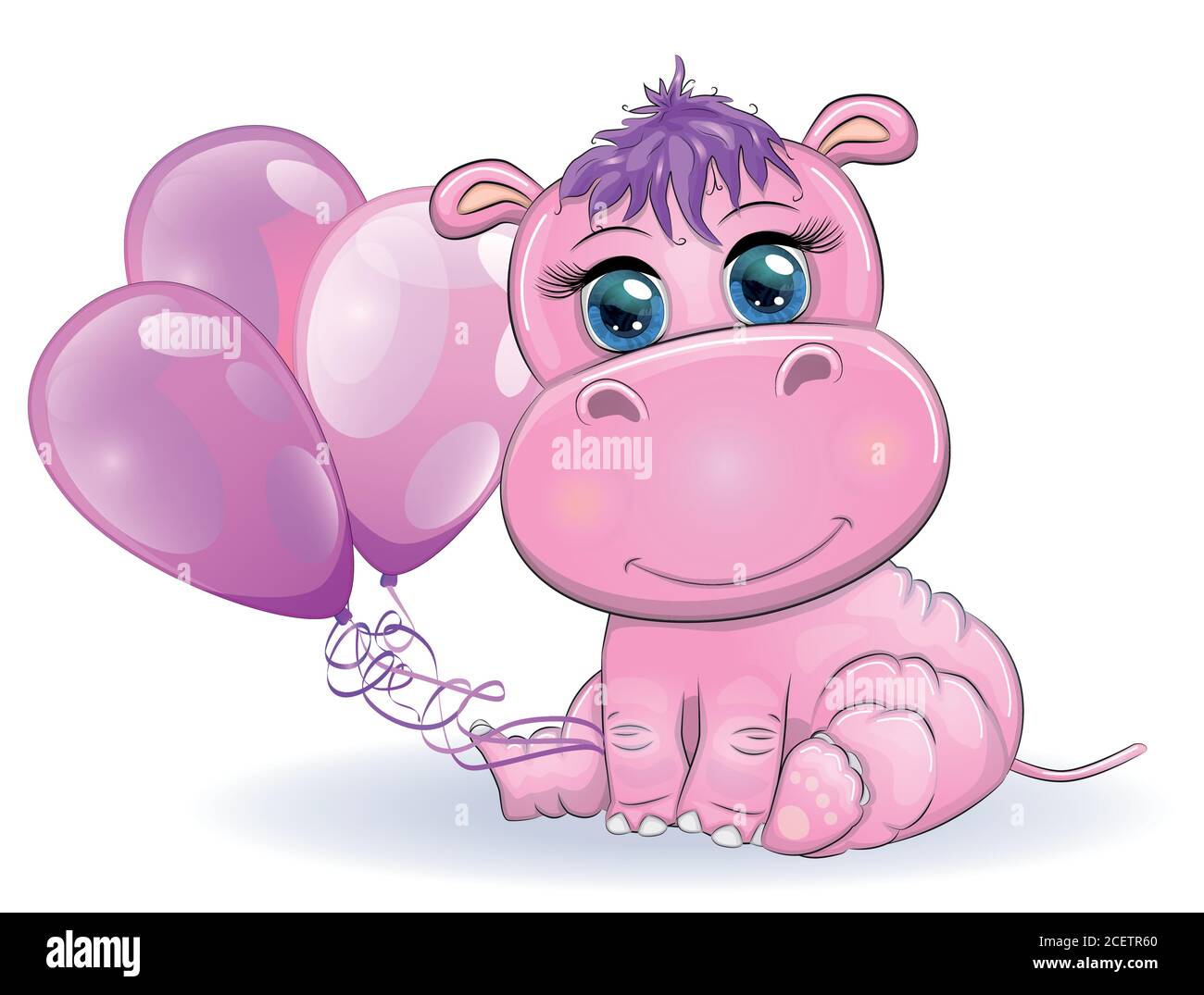 Mignon Dessin Anime Hippo Avec De Beaux Yeux Avec Des Ballons Un Garcon Et Une Fille Carte De Voeux Invitation De Douche De Bebe Image Vectorielle Stock Alamy
