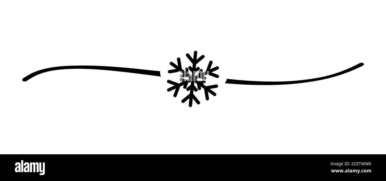 Flocon de neige dessiné à la main avec une jolie ligne d'esquisse, en forme de séparateur. Élégante décoration de neige à vecteur calligraphie concept pour carte de vacances, affiche ou bannière Illustration de Vecteur
