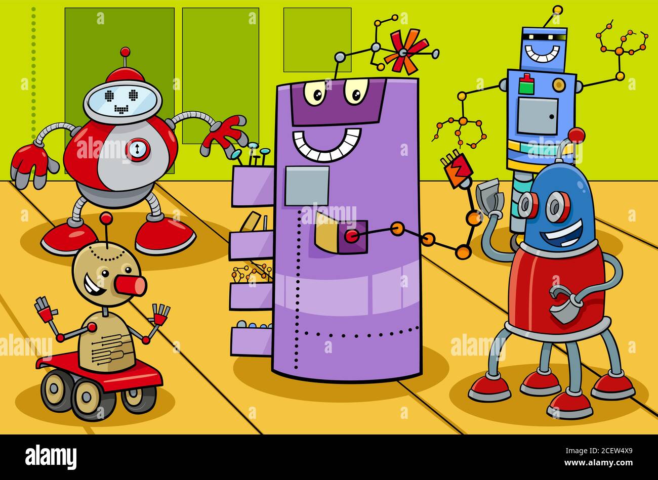 Dessin animé Illustration de Comic robots Fantasy Characters Group