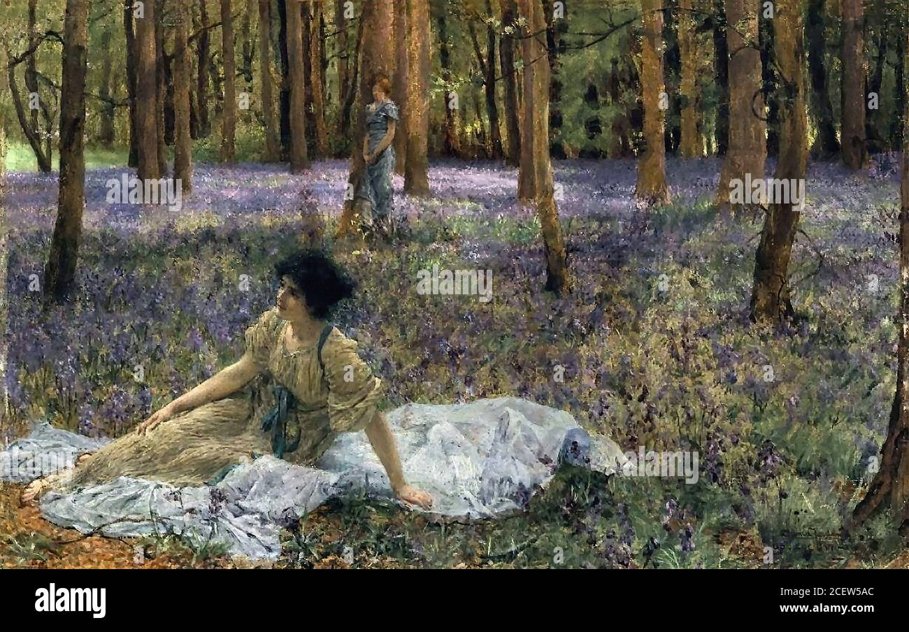 Alma-Tadema Lawrence - Bluebells - British School - 19e siècle Banque D'Images