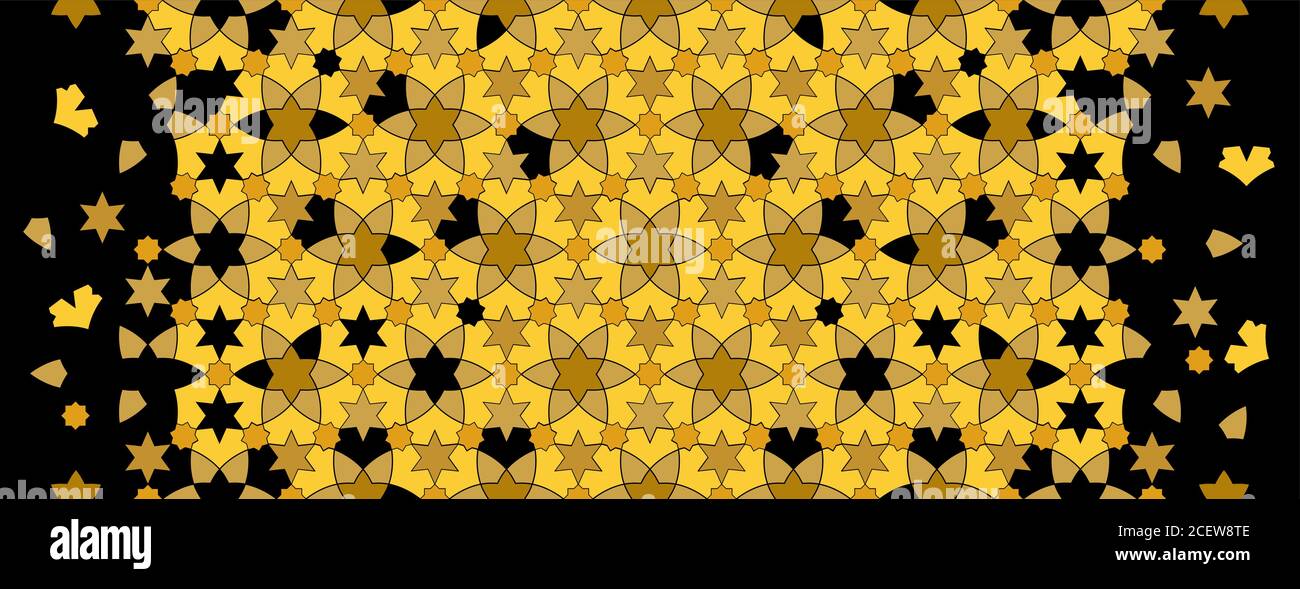 Motif noir doré haut de gamme arabesque vectoriel sans couture. Texture demi-teinte géométrique avec désintégration Illustration de Vecteur