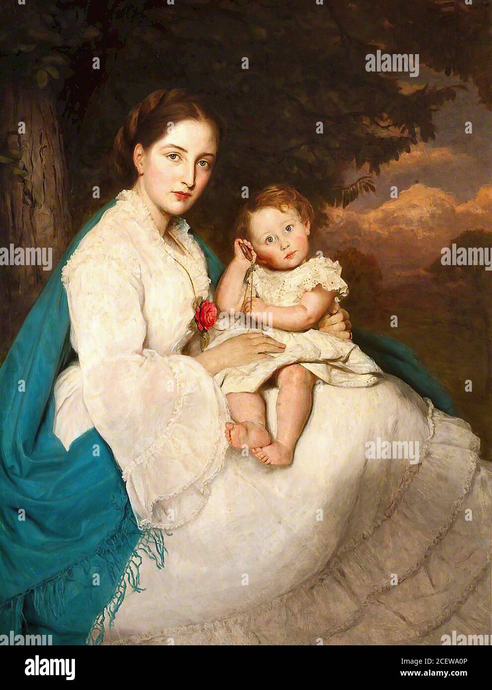 Archer James - Caroline Philips Lady Trevelyan avec son fils Charles - British School - 19e siècle Banque D'Images