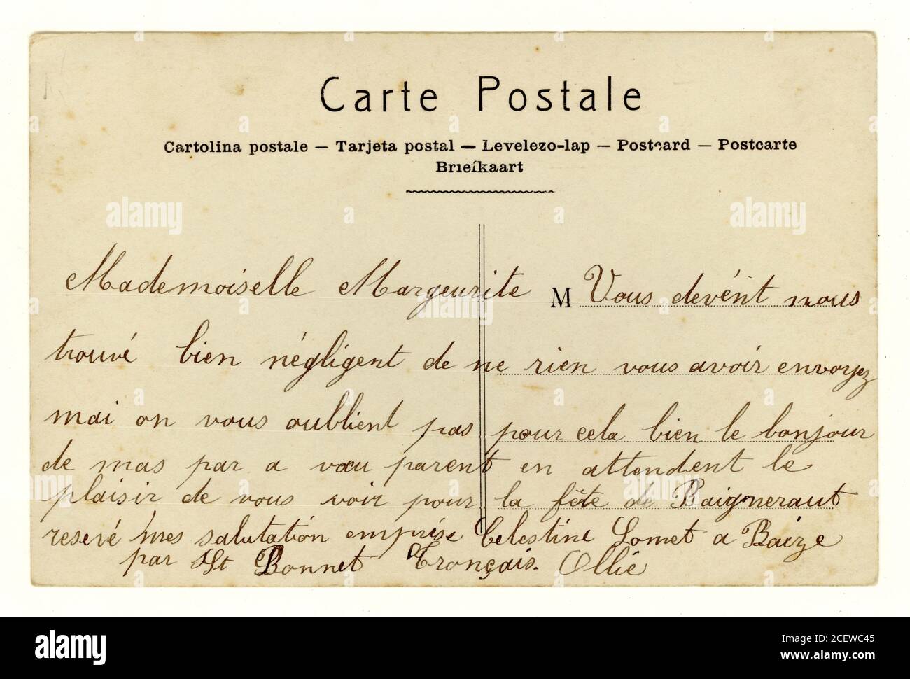 Retour de la carte postale de voeux française du début des années 1900, France, vers 1911 Banque D'Images