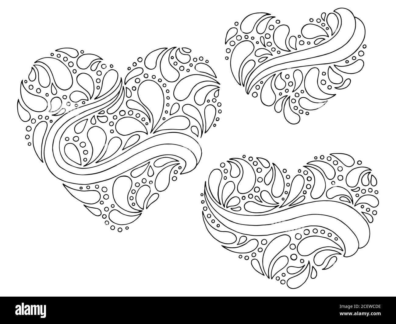 Motif Doodle noir blanc coeur graphique esquisse d'arrière-plan illustration vecteur Illustration de Vecteur