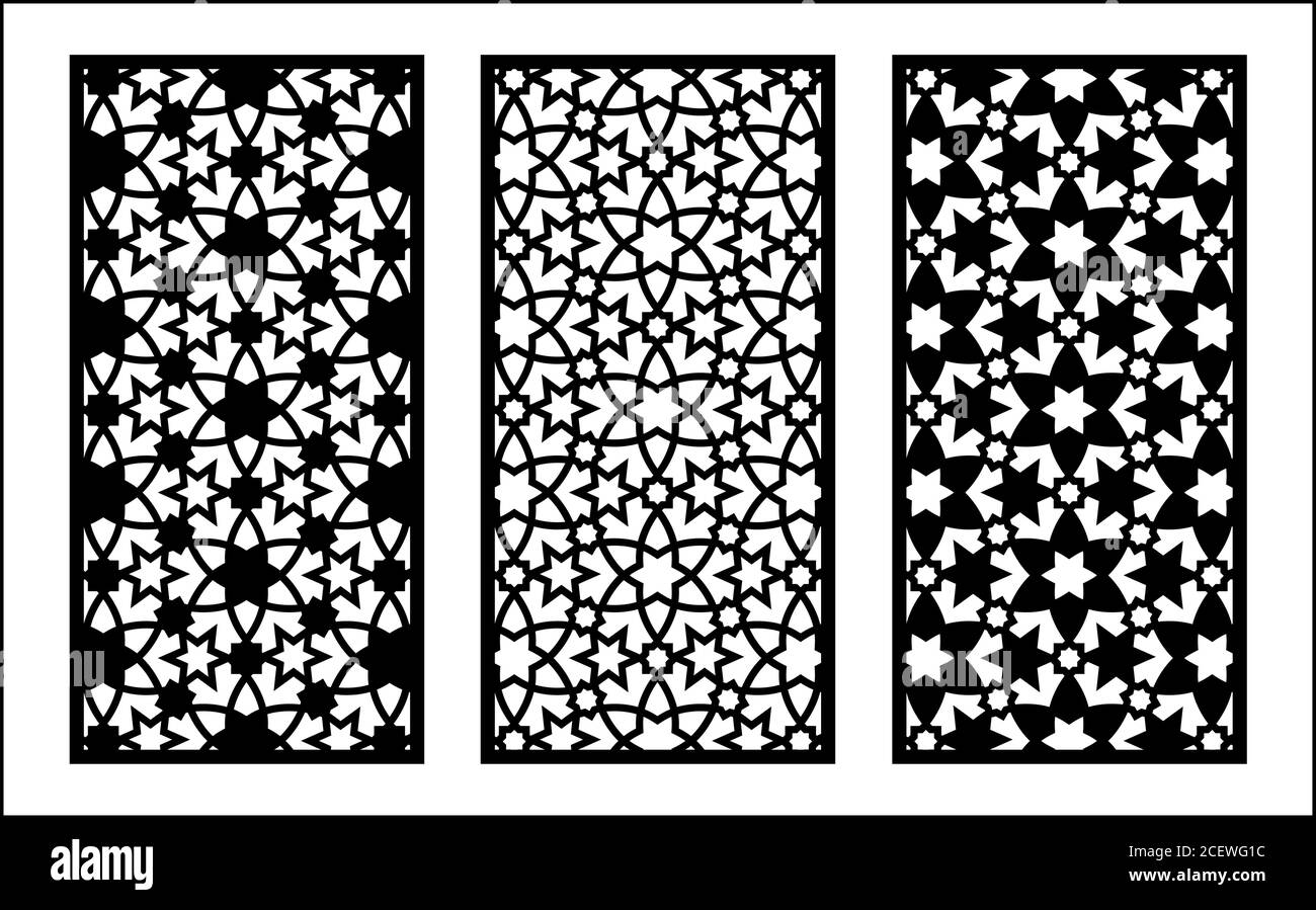 Écran de protection, modèle de clôture de confidentialité. Panneau vectoriel découpé au laser, écran, clôture, séparateur. CNC motif décoratif, design jali, élément intérieur. Islamique Illustration de Vecteur