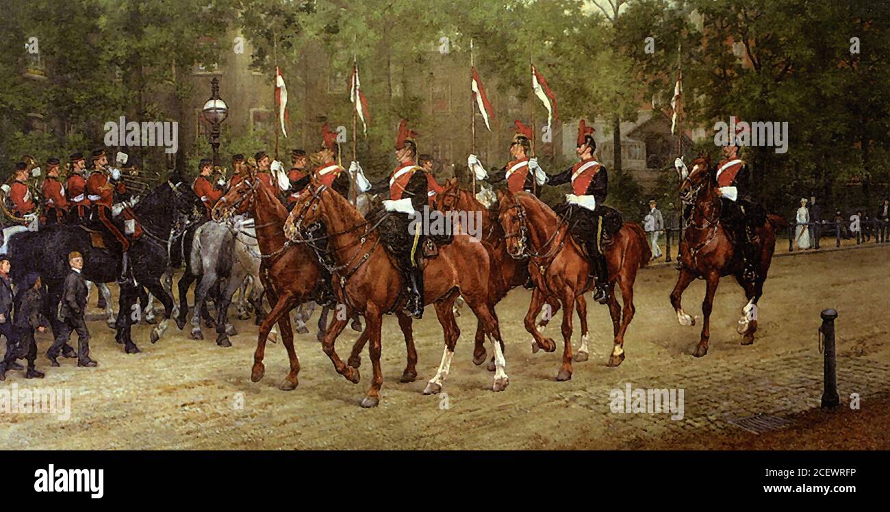 Beadle James Prinsep Barnes - 12th Lanciers saluant le groupe De la 2ème LifeGuards - British School - 19e siècle Banque D'Images