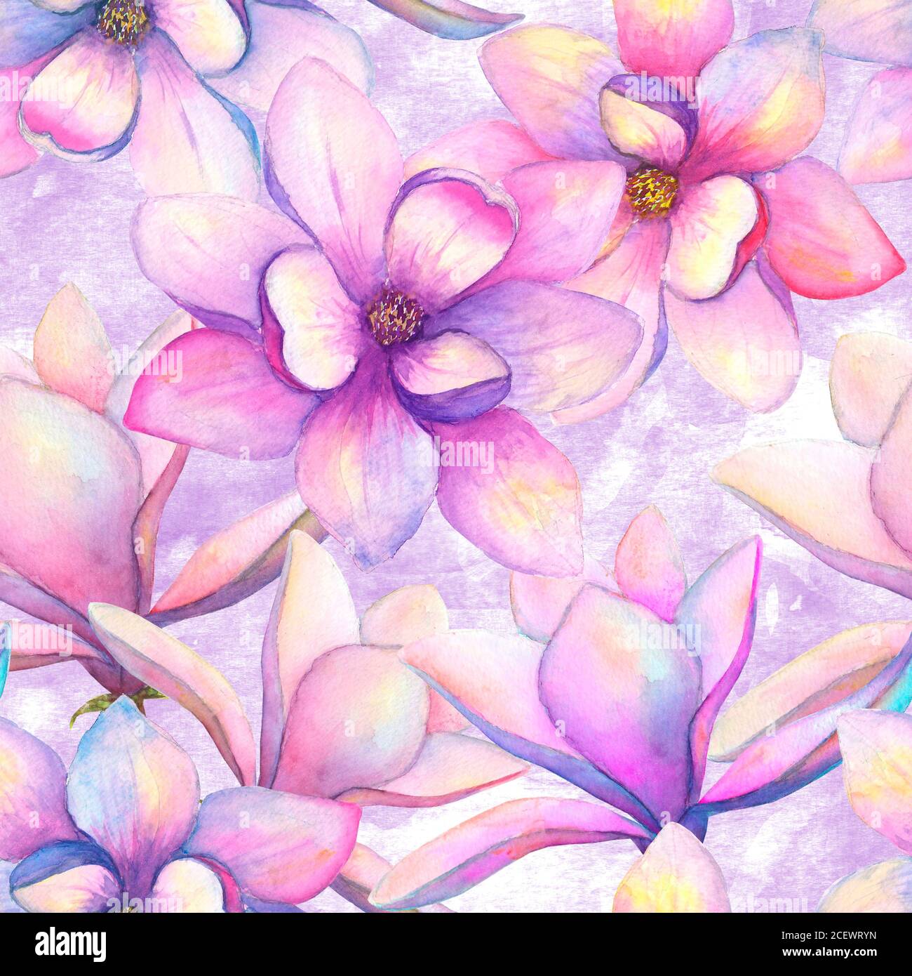 Aquarelle belles fleurs magnolia motif sans couture sur fond violet grunge. Aquarelle  dessin à la main printemps illustration botanique. Imprimer pour te Photo  Stock - Alamy