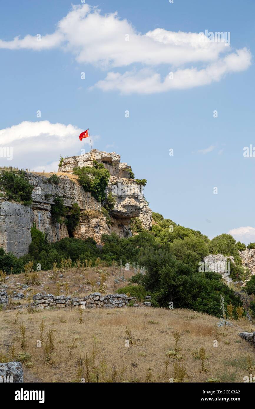 Vue de la ville antique de Kremna à Bucak, Burdur - Turquie. Banque D'Images
