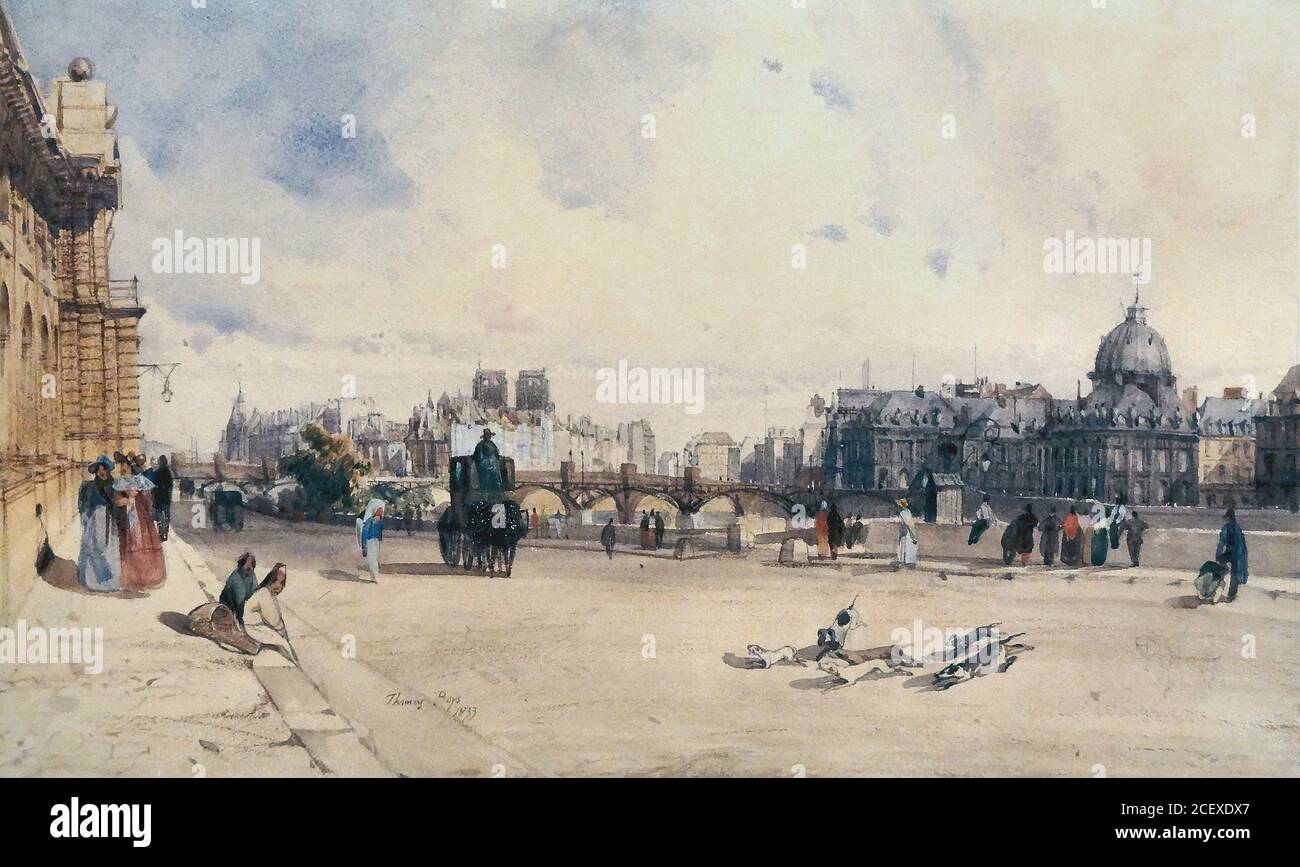 Garçons Thomas Shotter - le Pont des Arts de la Quai du Louvre - École britannique - 19e siècle Banque D'Images