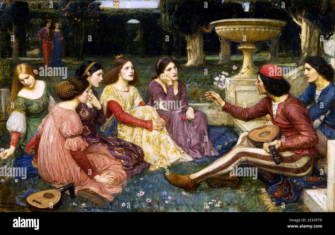 A Tale du Decameron par John William Waterhouse (1849-1917), huile sur toile, 1916 Banque D'Images