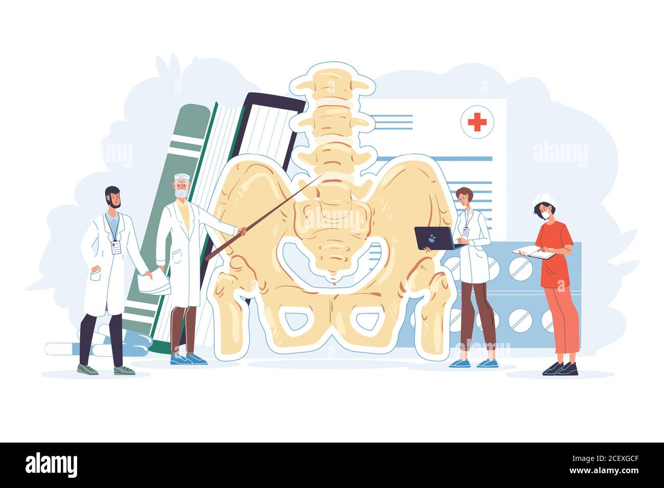 Médecin engagé dans le traitement médical de la colonne vertébrale inférieure Illustration de Vecteur
