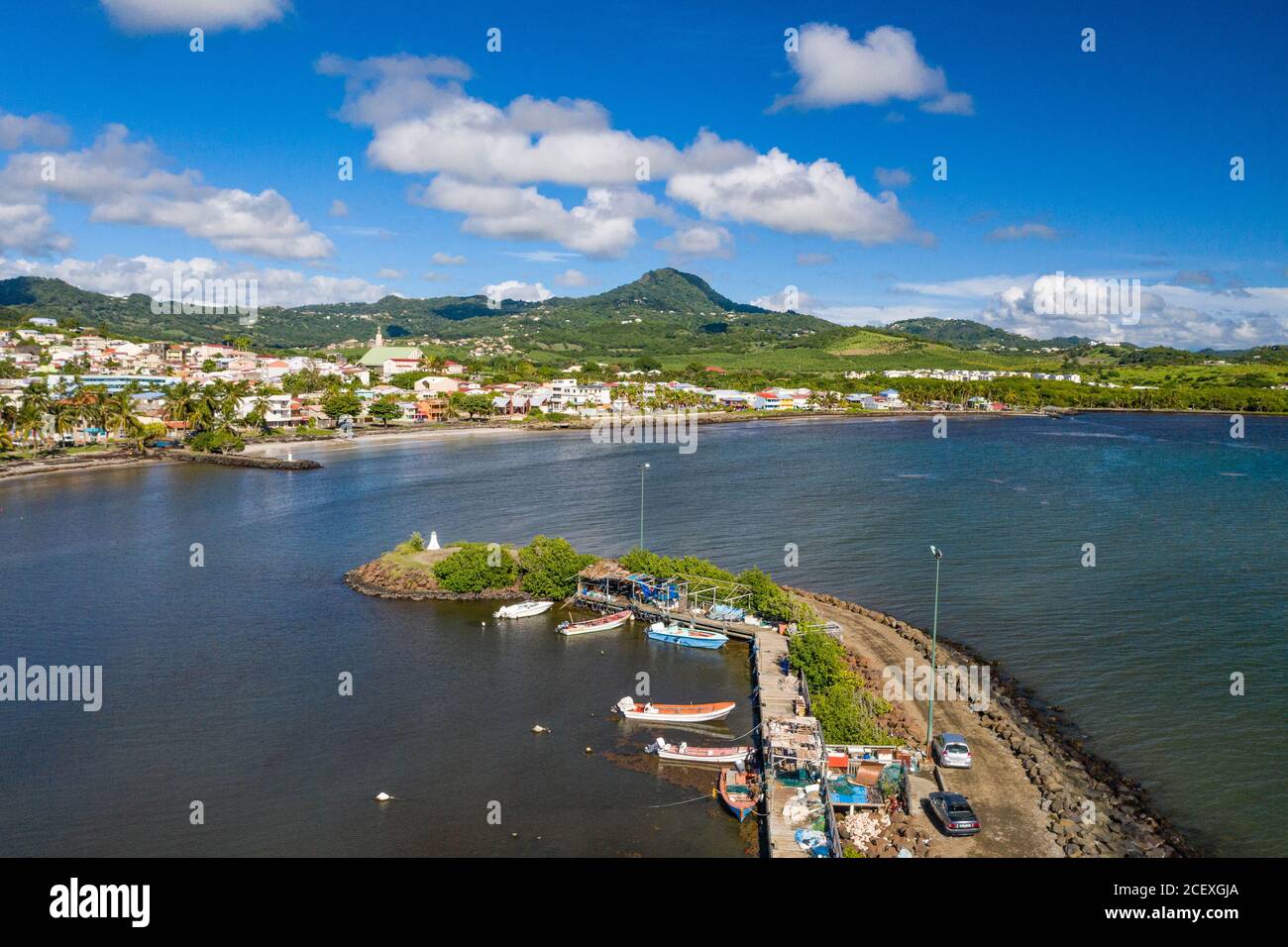 Les plages des Caraïbes sont en déclin à cause des algues Sargassum. Des clôtures sont installées dans la mer c'est le cas ici dans la ville de Vauclin en Martinique. Banque D'Images