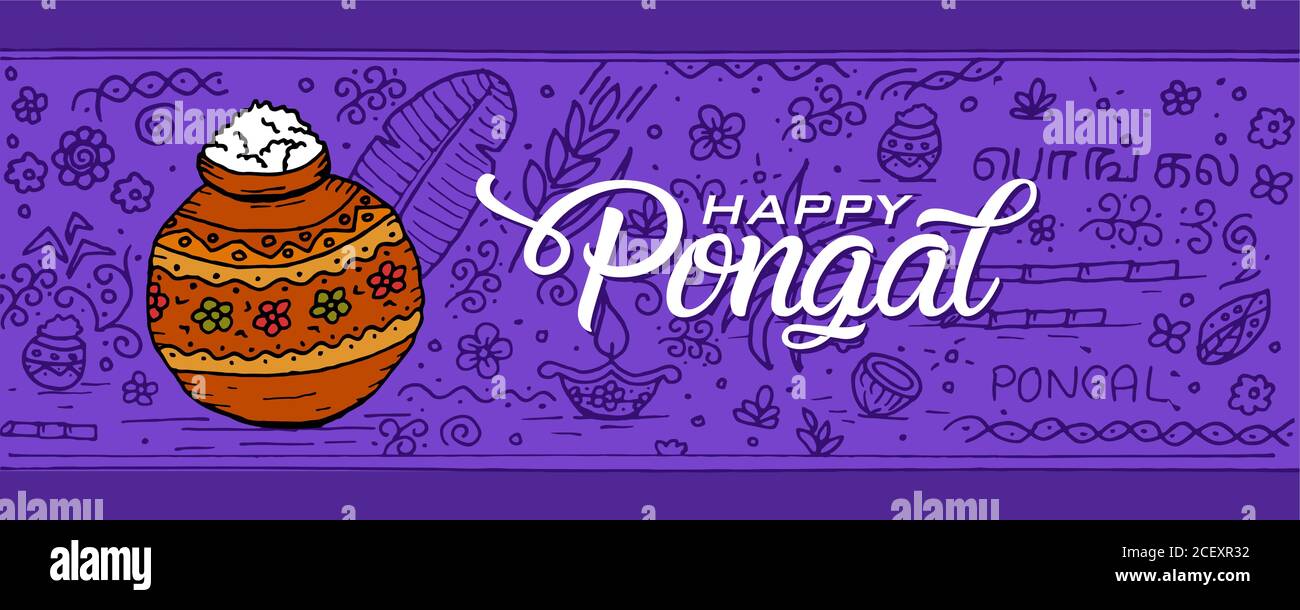 Festival indien pongal Doodle esquisse bleu fond Illustration de Vecteur