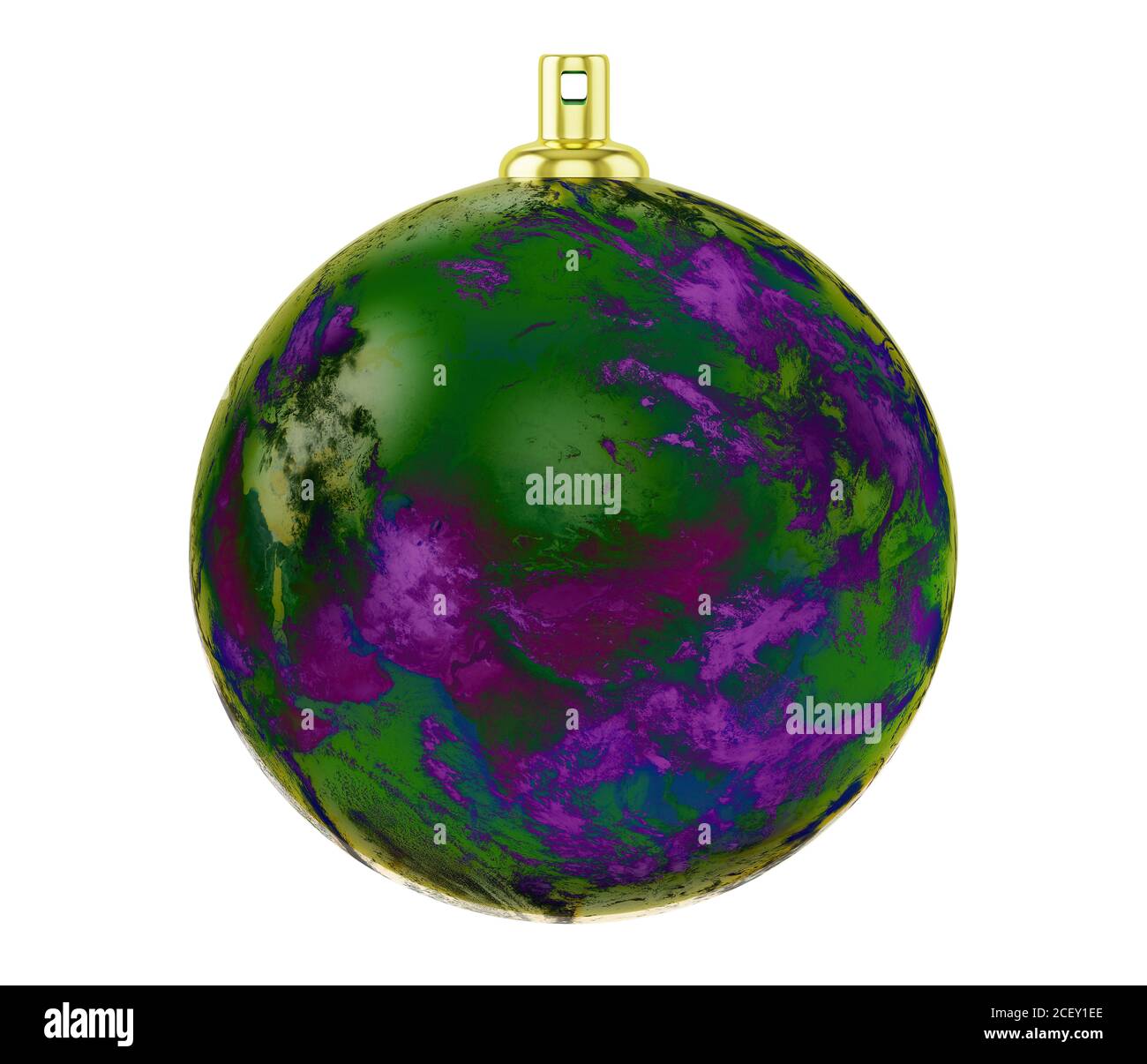 Boule de noël texturée violet vert, jouet en verre pour arbre de Noël isolé sur fond blanc, illustration 3d Banque D'Images