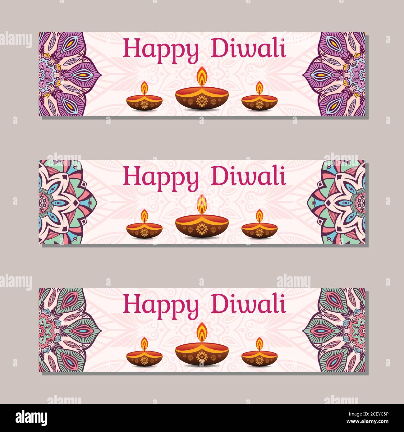 Modèles de page horizontale pour festival indien de joyeux Diwali fête. Site web créatif hader o Design de bannières. Vector illustration couleur. Illustration de Vecteur