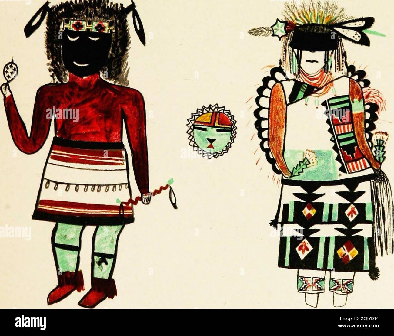 . Hopi Katcinas dessiné par des artistes autochtones. WUPAMAU. MUCAIAS TAKA MUCAIAS MANA Banque D'Images