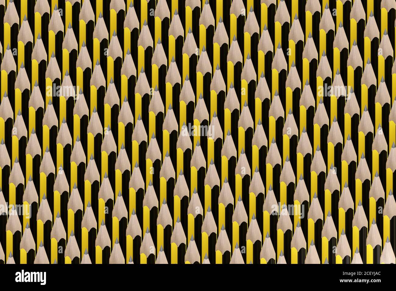 Crayons graphite jaune et noir fond de motif. illustration 3d. Banque D'Images
