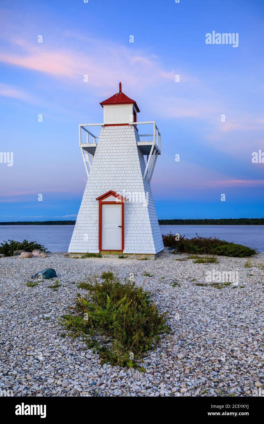 Phare de Gull Harbour sur l'île Hecla, Manitoba, Canada. Banque D'Images