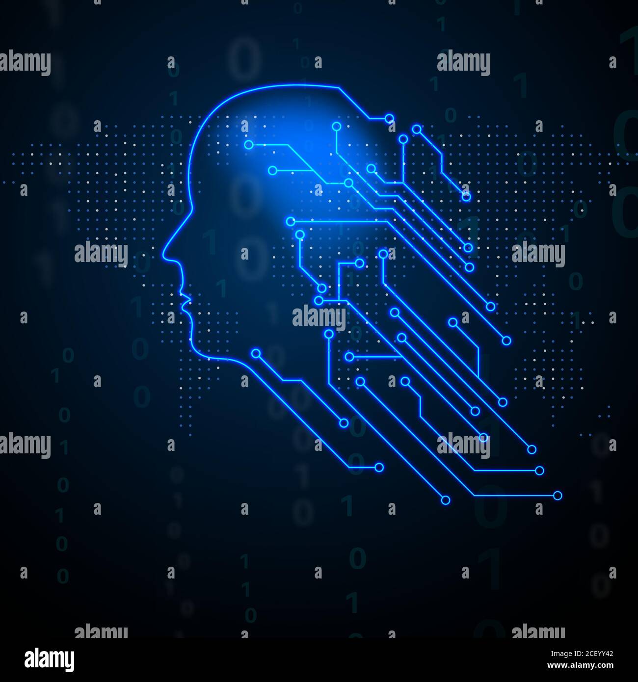 L'esprit numérique. L'intelligence artificielle dans le monde. Illustration vectorielle future.Neon sur fond sombre. Illustration de Vecteur
