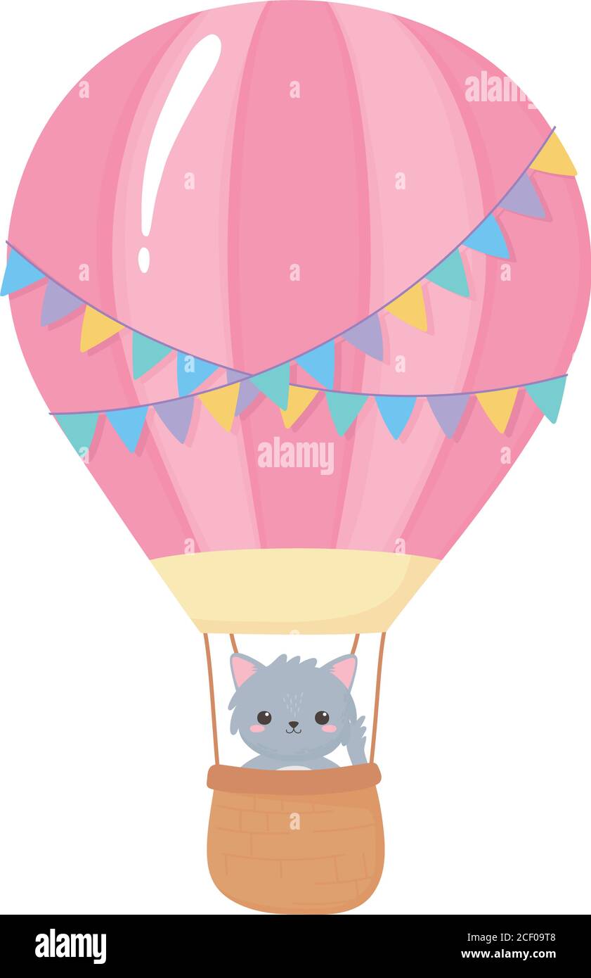 Douche De Bebe Joli Petit Chat Dans Ballon D Air Celebration Bienvenue Illustration Vecteur Nouveau Ne Image Vectorielle Stock Alamy
