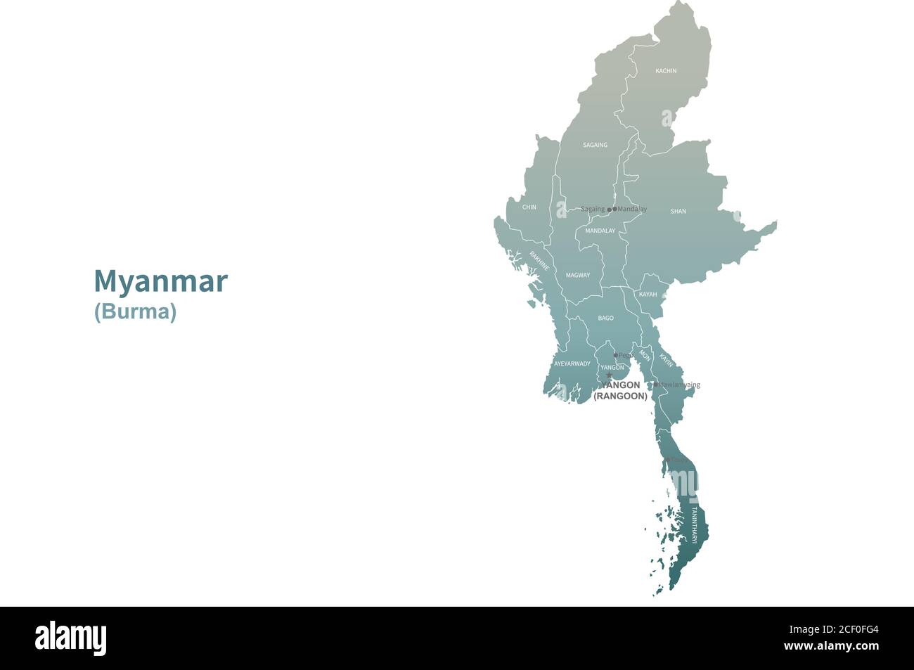 Carte vectorielle du Myanmar. Carte de pays série verte. Illustration de Vecteur