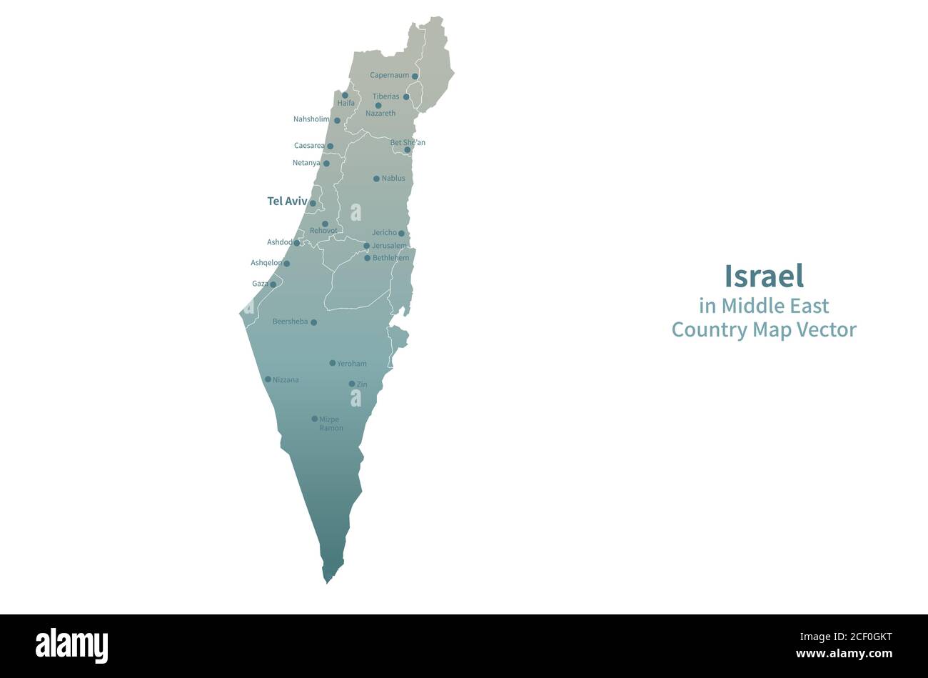 Carte vectorielle d'Israël. Carte du pays du Moyen-Orient série verte. Illustration de Vecteur