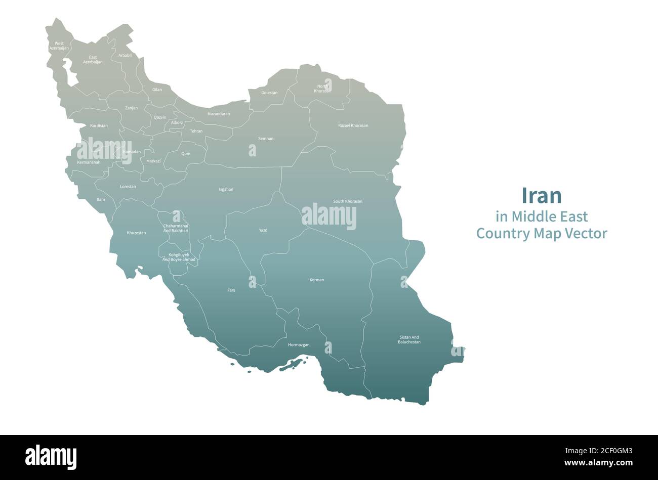 Carte vectorielle de l'Iran. Carte du pays du Moyen-Orient série verte. Illustration de Vecteur