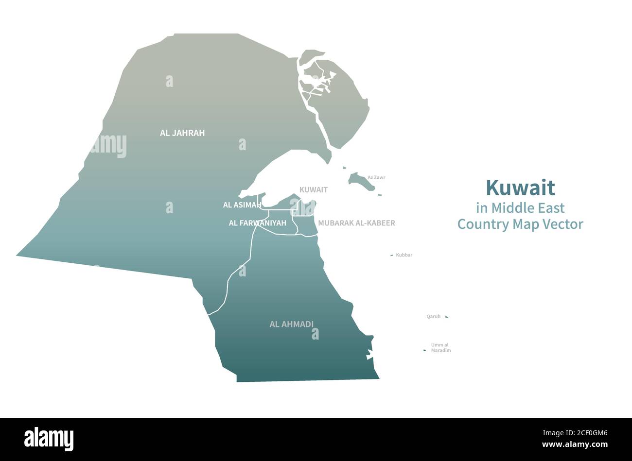 Carte vectorielle du Koweït. Carte du pays du Moyen-Orient série verte. Illustration de Vecteur