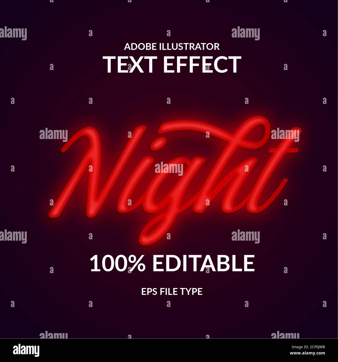 Couleur rouge néon. Effet de texte Adobe Illustrator modifiable par script. Texte lumineux pour titre de discothèque Illustration de Vecteur