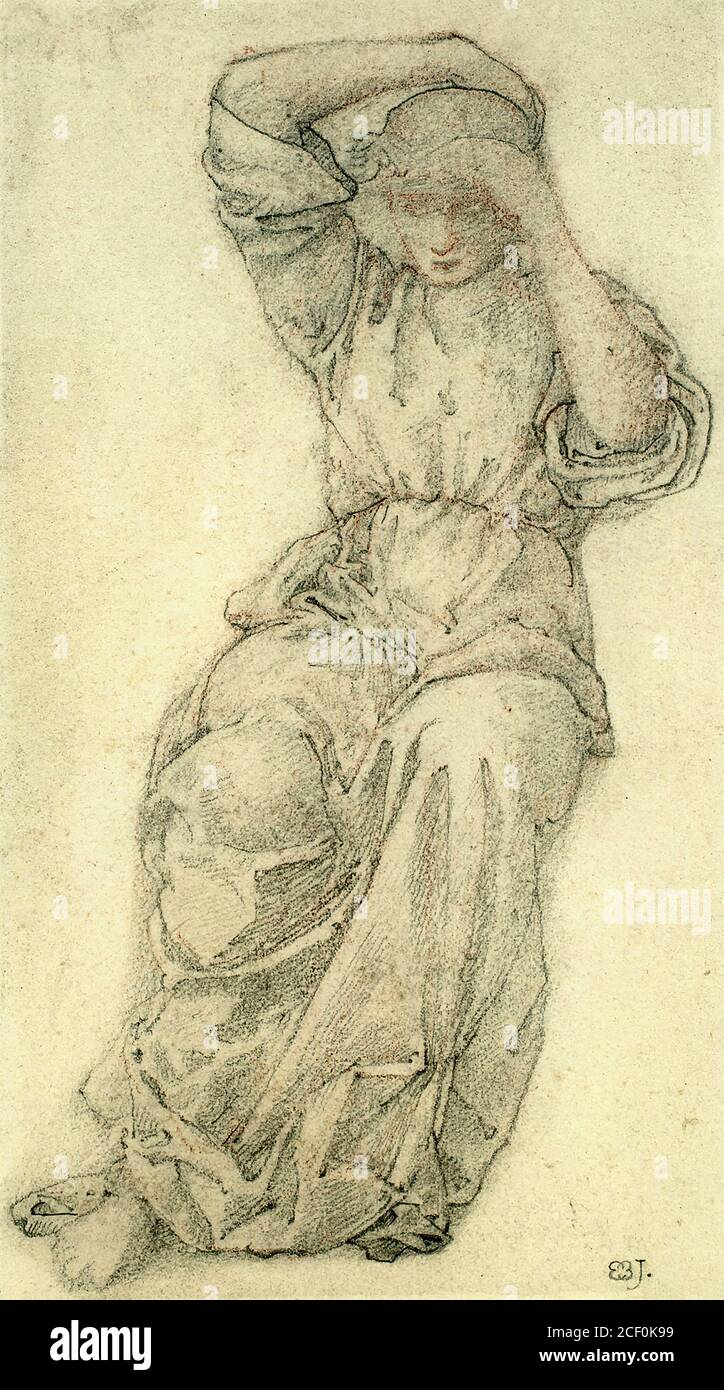 Burne-Jones Edward Coley - Figure classique (Modèle féminin qui lui tirait les cheveux) - British School - 19e siècle Banque D'Images