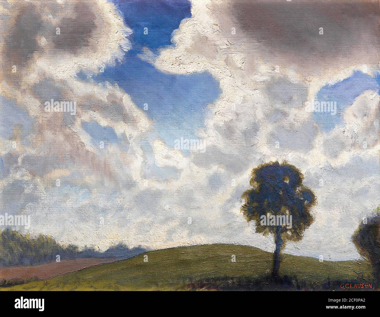 Clausen George - Paysage avec arbre silhouetté - British School - 19e siècle Banque D'Images