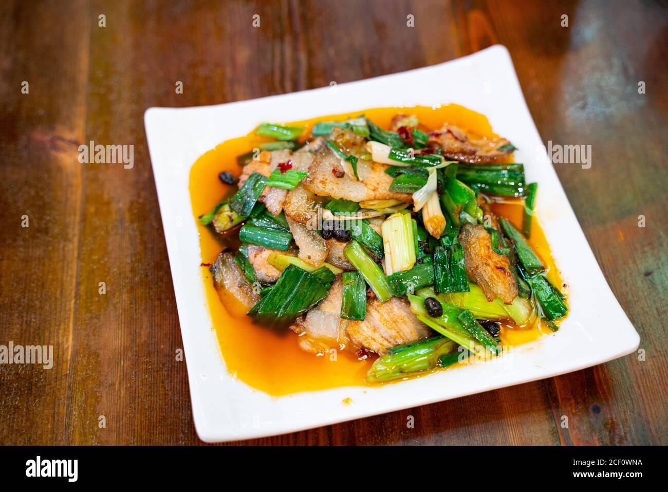 Porc double cuit, plat traditionnel du Sichuan. Banque D'Images