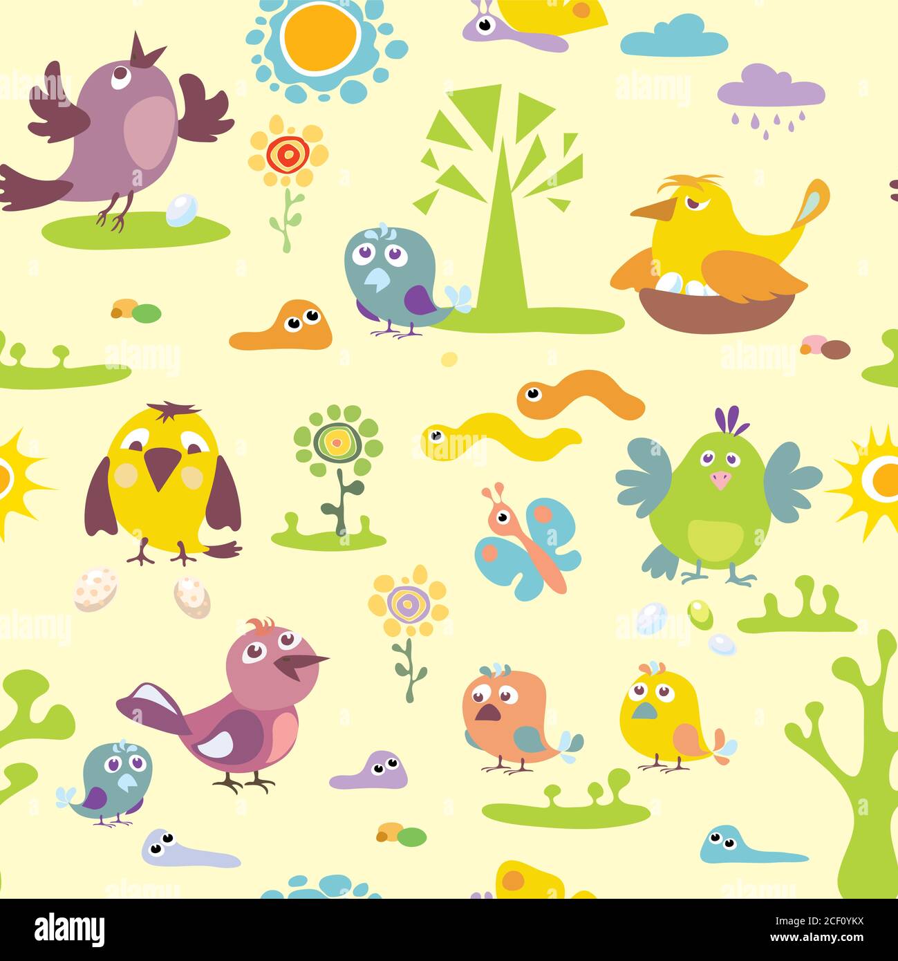 Oiseaux, ensemble d'images, illustration, motif, décor, printemps, été Illustration de Vecteur