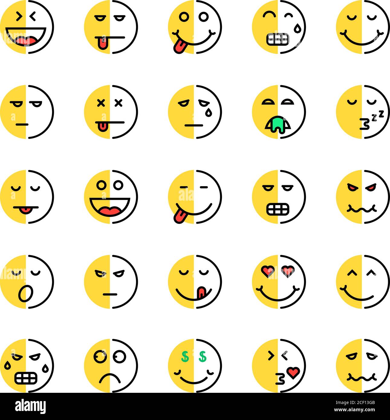 ensemble de duplicité linéaire ou de dessin animé emoji Illustration de Vecteur