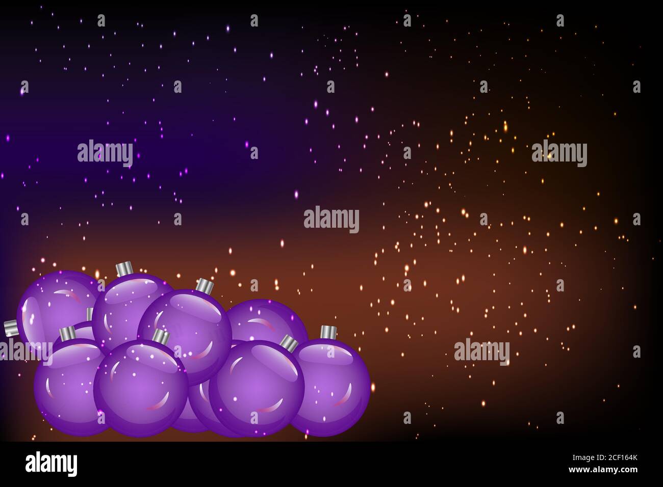 Bannière Web Merry Christmas avec espace de copie pour le texte. Balles de luxe violettes de vacances sur fond sombre avec des sparkles dorés. Illustration du vecteur de stock Illustration de Vecteur