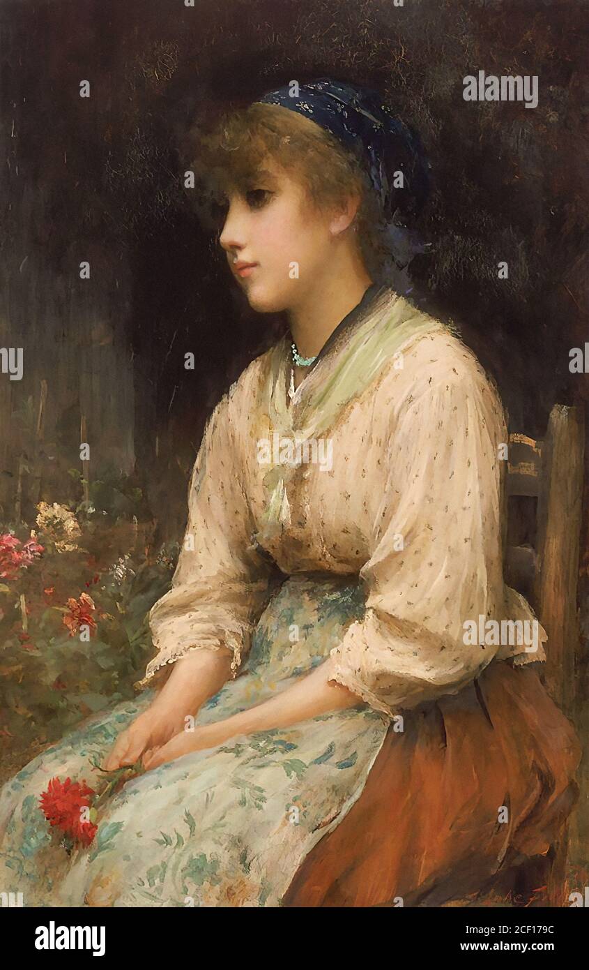 Fildes Sir Samuel Luke - une fille de fleurs vénitiennes - British School - 19e siècle Banque D'Images