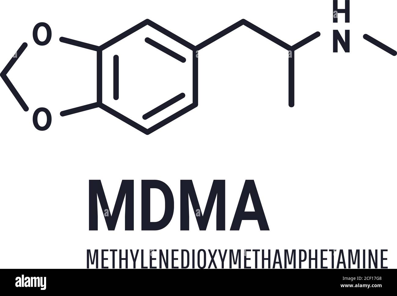 Formule chimique structurale MDMA ou ecstasy sur fond blanc Illustration de Vecteur