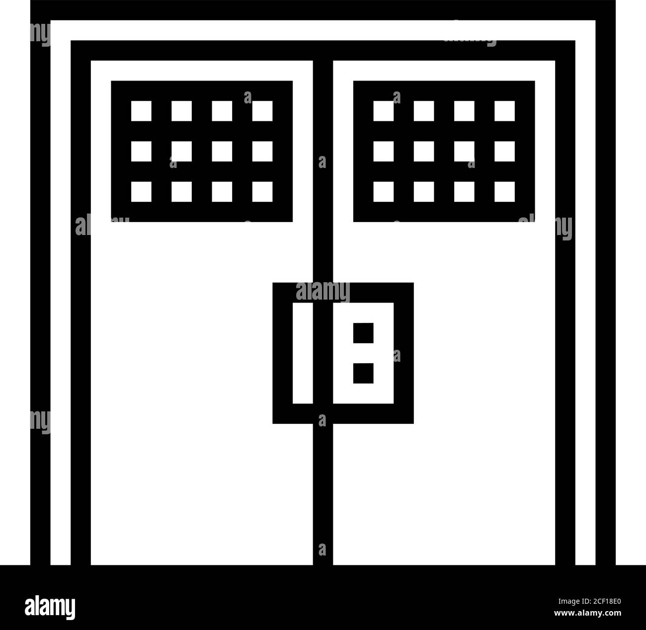 illustration vectorielle d'icône de ligne de porte de prison métallique double Illustration de Vecteur