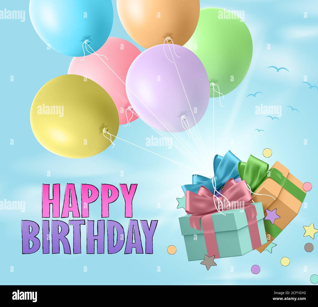 Motif De Voeux Vectoriel D Anniversaire Texte Joyeux Anniversaire Avec Ballons Flottants Et Elements De Fete De Cadeaux Pour La Celebration Illustration Vectorielle Image Vectorielle Stock Alamy