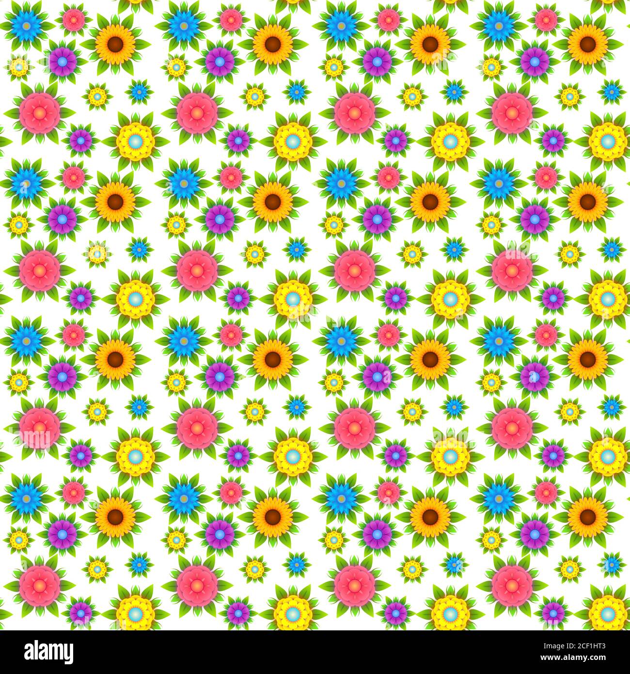 KTSP04 fleurs colorées sur fond blanc image de motif sans couture Banque D'Images
